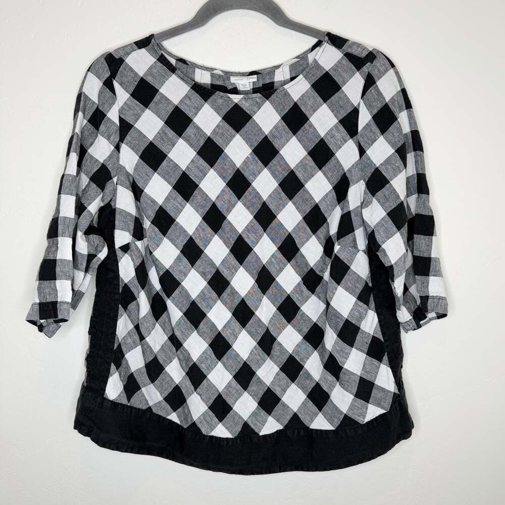 J Jill Love Linen Black White Gingham Top Womens Plus 2X Cottage Boho
